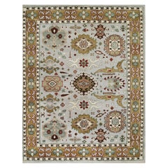 10x14 Gray Hand-Knotted Wool Botanical Accent Border Geometric Modern Carpet Rug