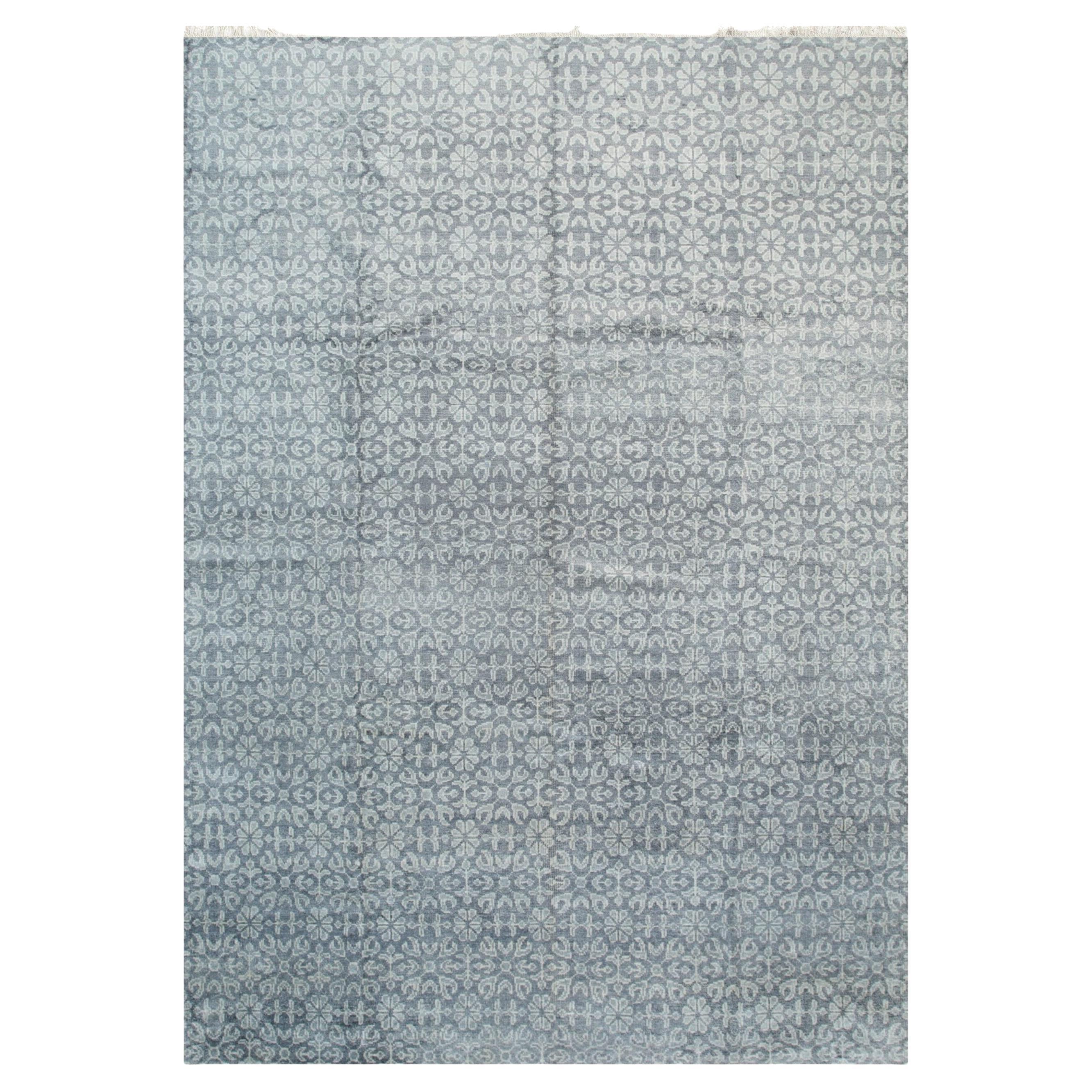 10x14 Gray Hand-Knotted Wool Faded Floral Lattice Geometric Modern Carpet Rug