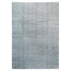 10x14 Gray Hand-Knotted Wool Faded Floral Lattice Geometric Modern Carpet Rug