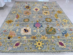 10x14 Gray Hand-Knotted Wool Floral Trelliswork Geometric Modern Carpet Rug
