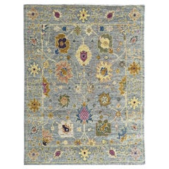 10x14 Gray Hand-Knotted Wool Floral Trelliswork Geometric Modern Carpet Rug