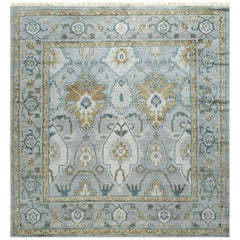 10x14 Gray Hand-Knotted Wool Framed Rosettes Geometric Modern Carpet Rug