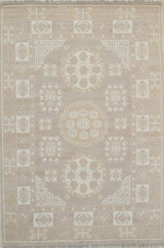 10x14 Grauer handgeknüpfter Wollteppich mit Rosetten-Medaillons Geometrisch Moderner Teppich