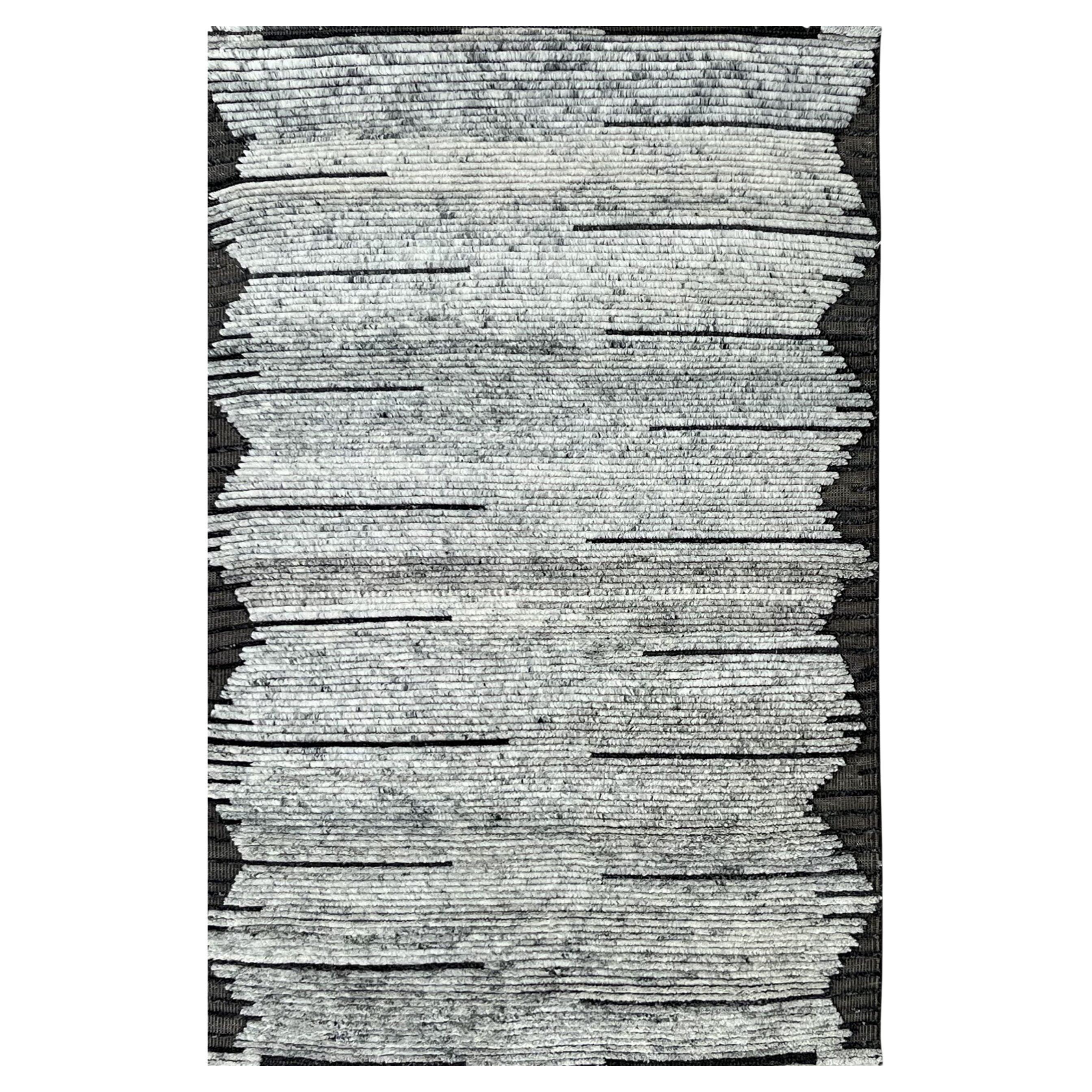 10x14 Gray Hand-Knotted Wool Striated Horizon Geometric Modern Carpet Rug