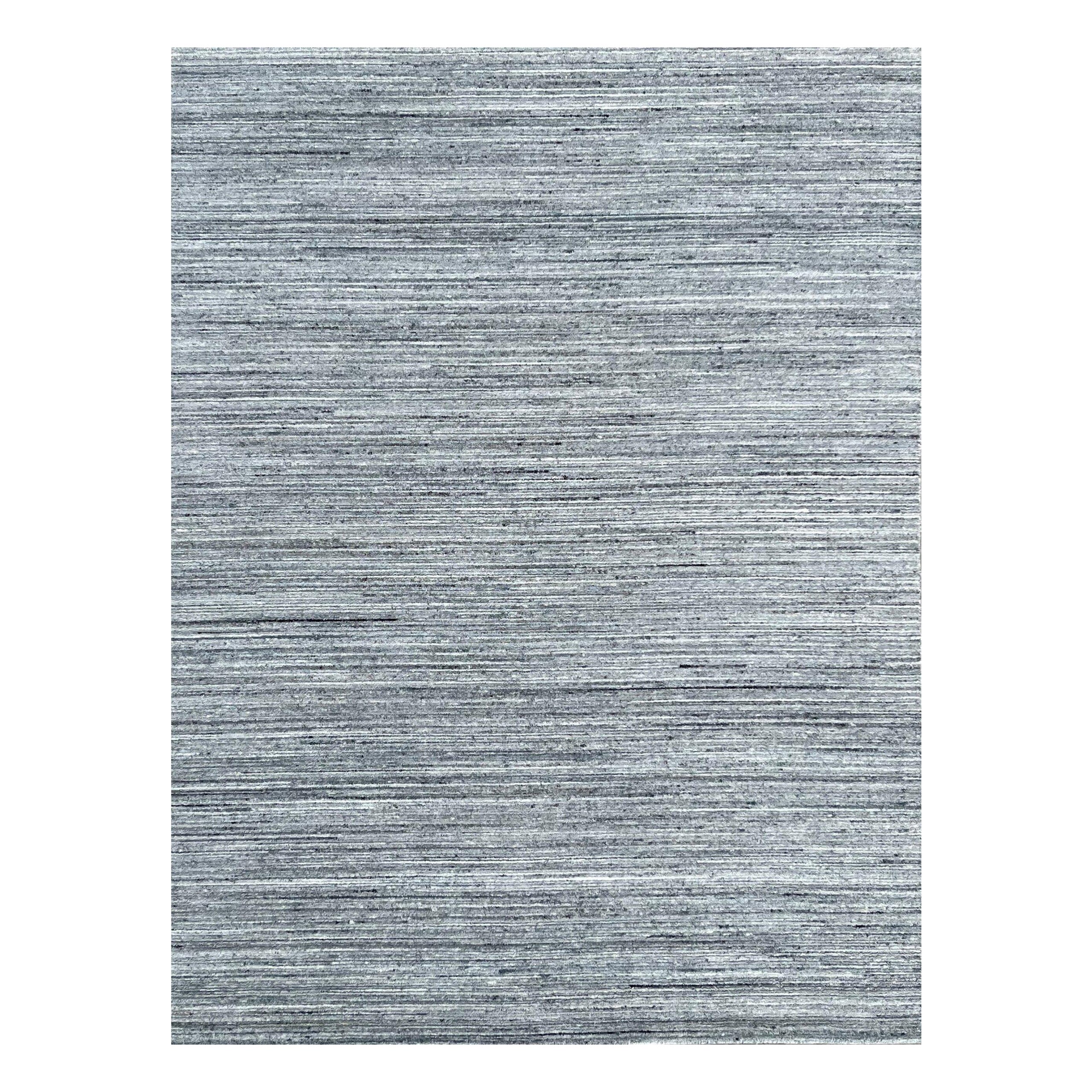 10x14 Gray Hand-Knotted Wool Striated Texture Geometric Modern Carpet Rug For Sale