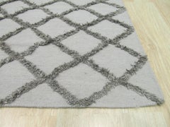 10x14 Gray Hand-Knotted Wool Viscose Diamond Lattice Modernist Design Carpet Rug