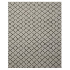 10x14 Gray Hand-Knotted Wool Viscose Diamond Lattice Modernist Design Carpet Rug