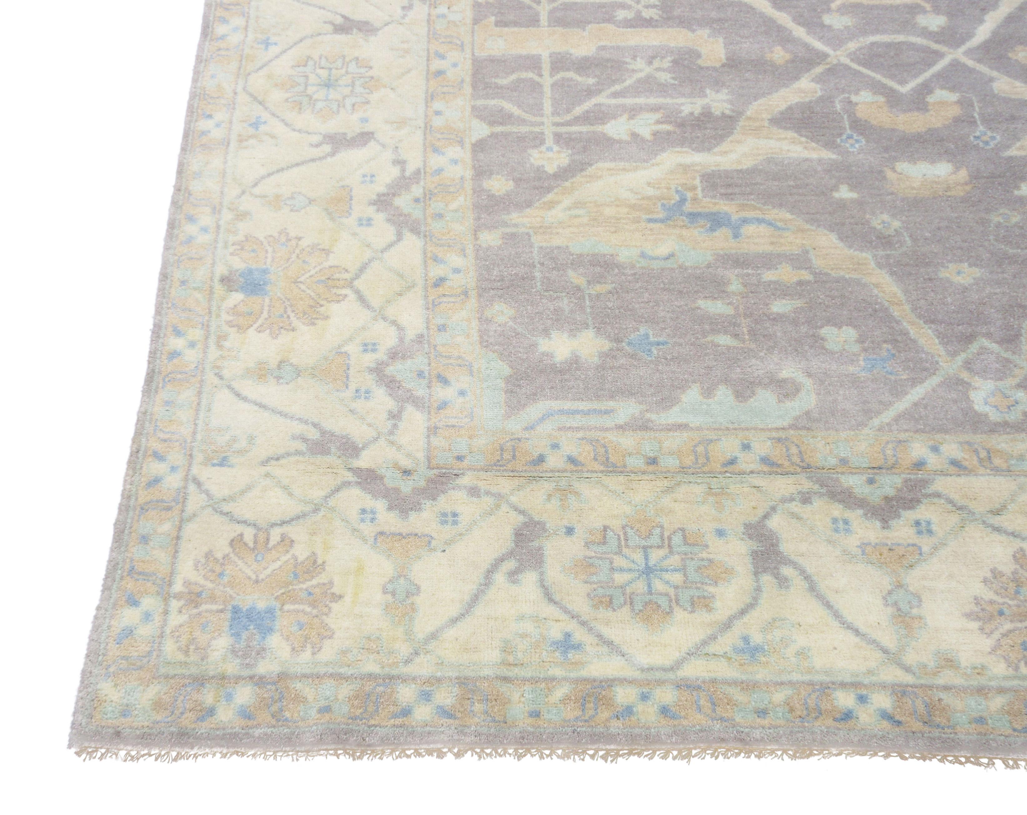 Hand-Knotted Gray Oushak Area Rug For Sale