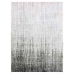 10'x14' Gray Vertical Ombre Design Pure Silk with Wool Hand Knotted Oriental Rug