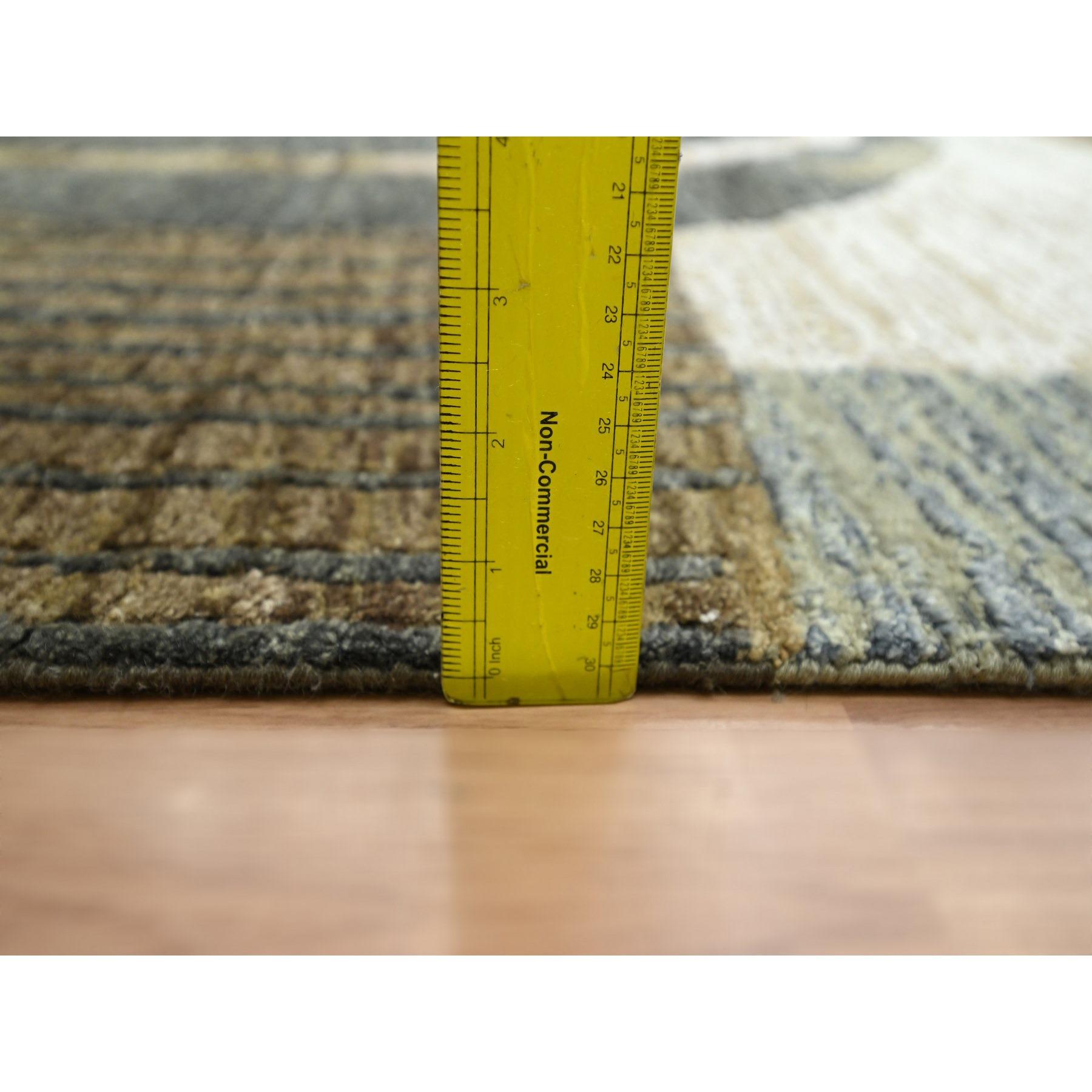 10'x14' Gray with Brown Hand Knotted Persian Knot Abstract Design All Wool Rug For Sale 3