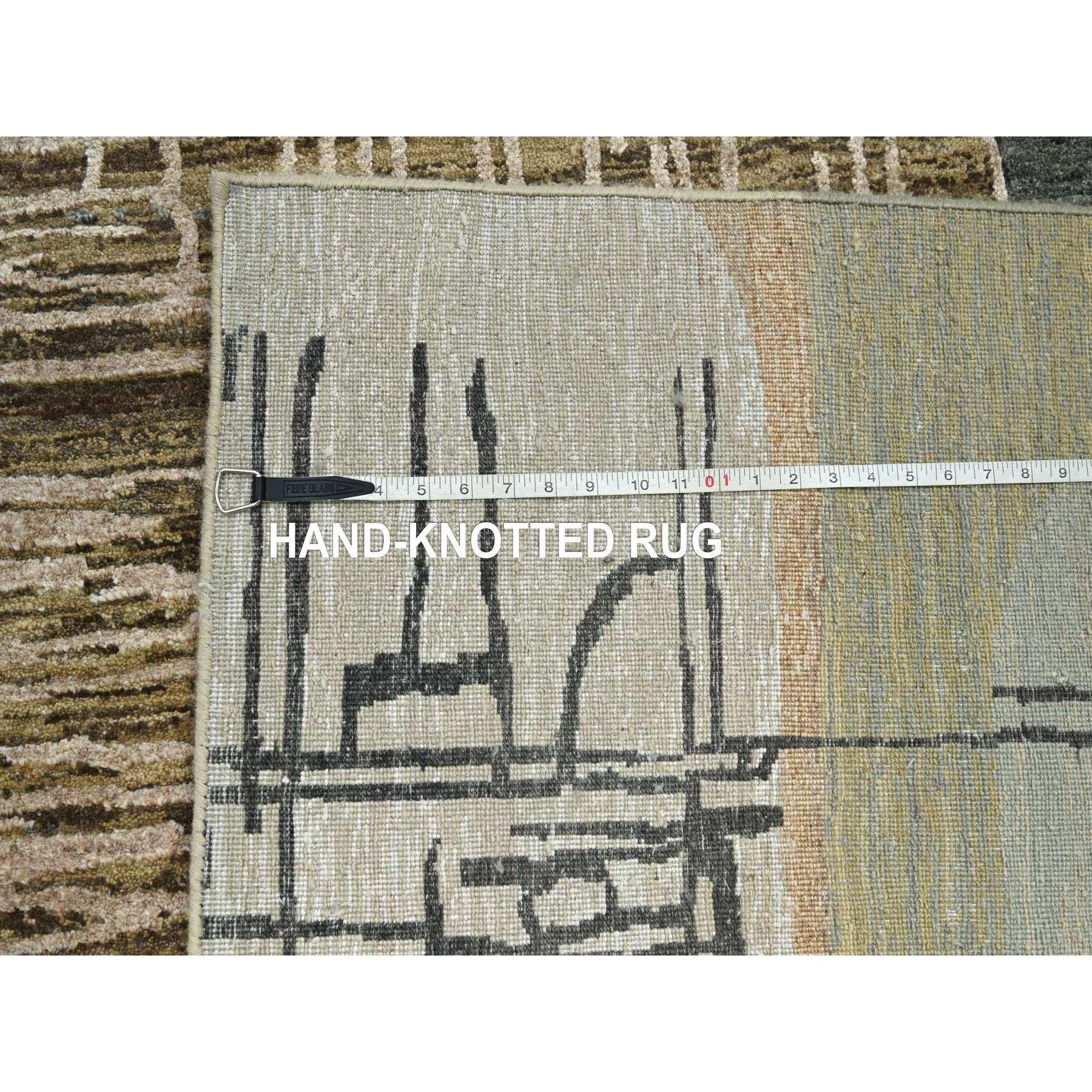 10'x14' Gray with Brown Hand Knotted Persian Knot Abstract Design All Wool Rug For Sale 4