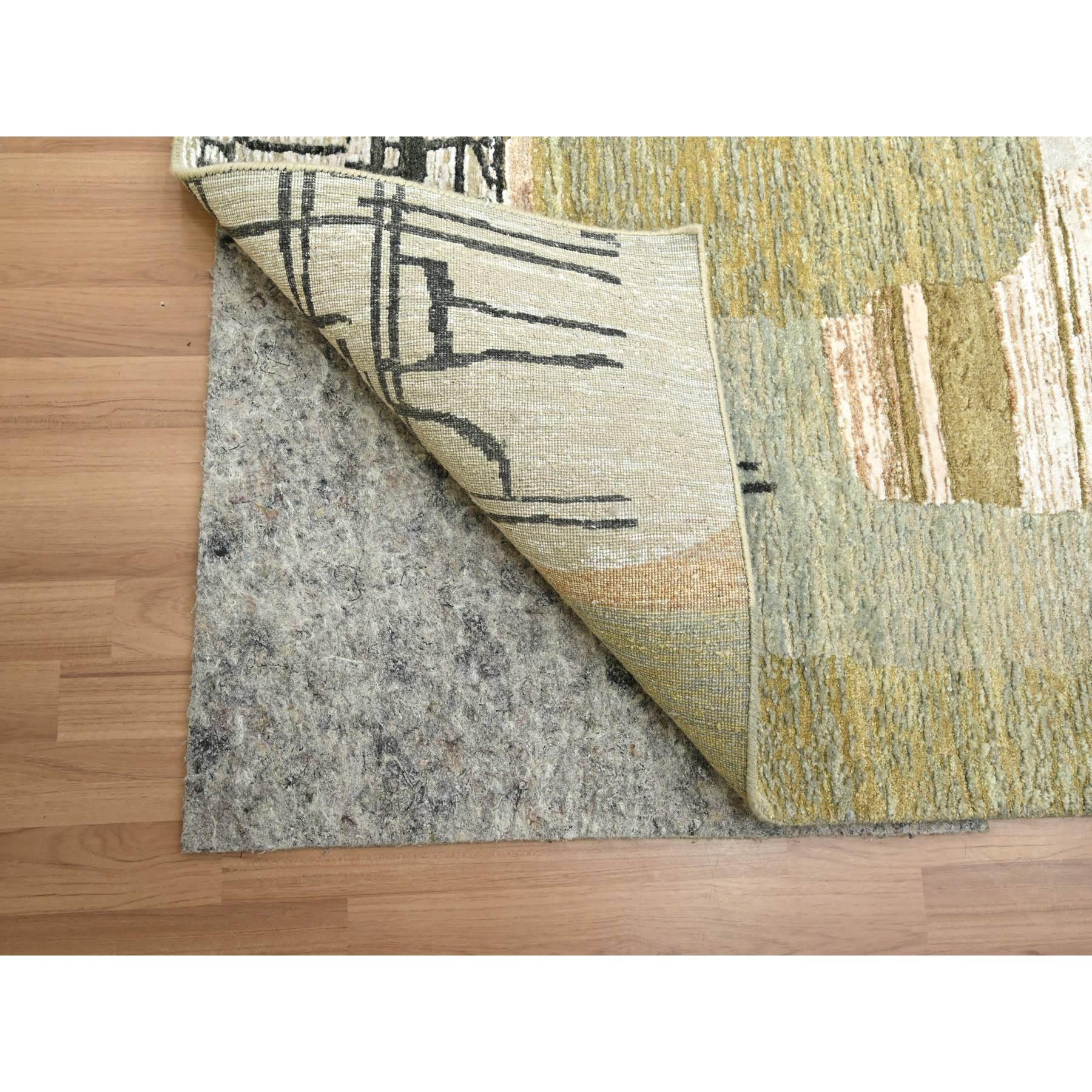 Indian 10'x14' Gray with Brown Hand Knotted Persian Knot Abstract Design All Wool Rug For Sale