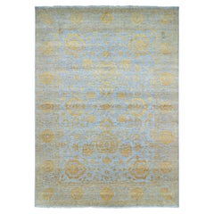 10'x14' Gray with Gold Persian Influence Design Hand Knotted Wool & Silk Rug
