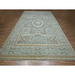 10'x14' Green Pure Wool Pre Historic Mamluk Design Hand Knotted Oriental Rug