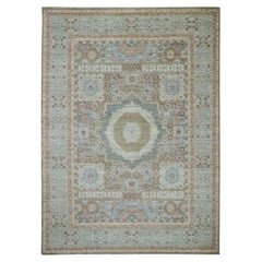 10'x14' Green Pure Wool Pre Historic Mamluk Design Hand Knotted Oriental Rug