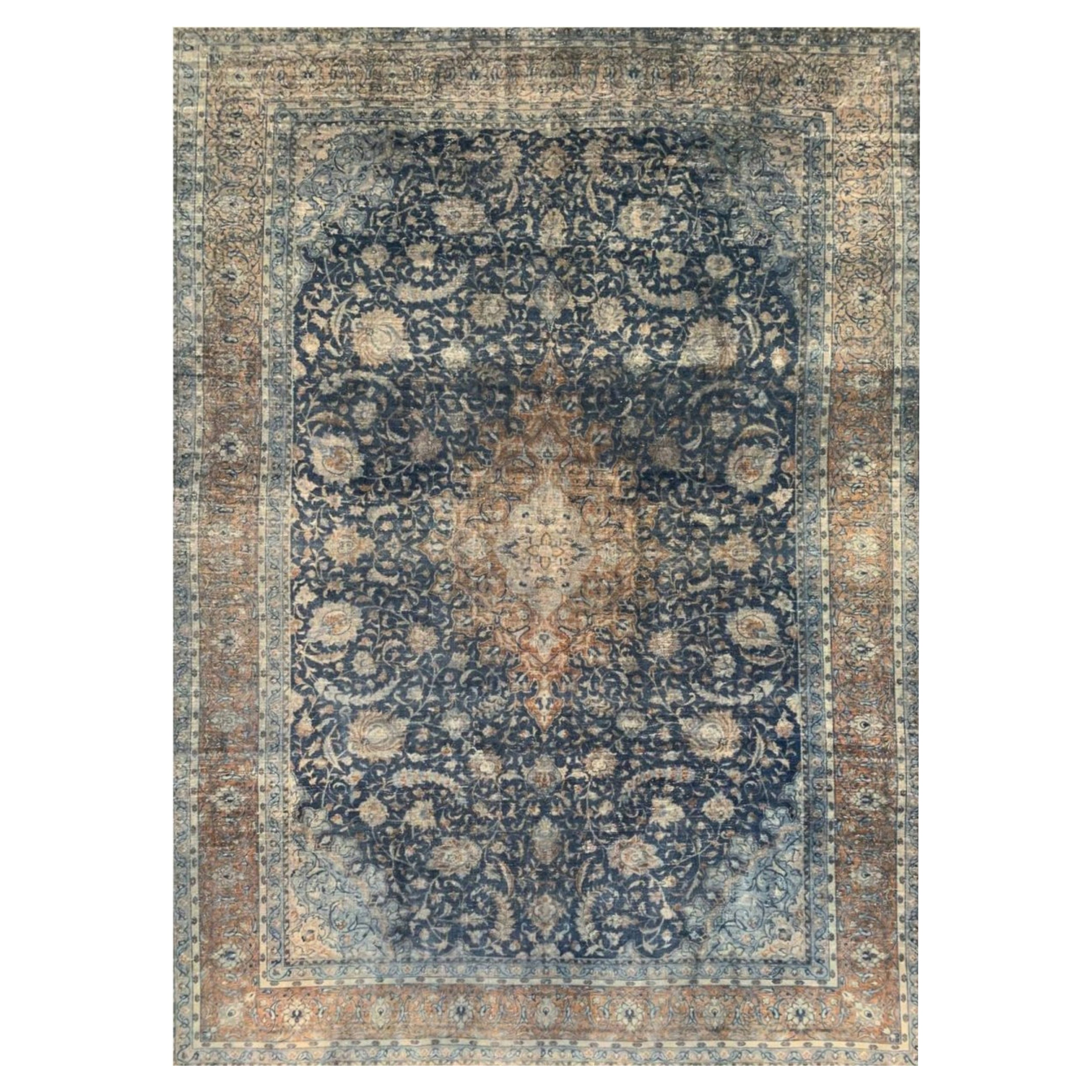 10x14 Hand-Knotted Antique Tabriz Wool Area Rug with Medallion Design en venta
