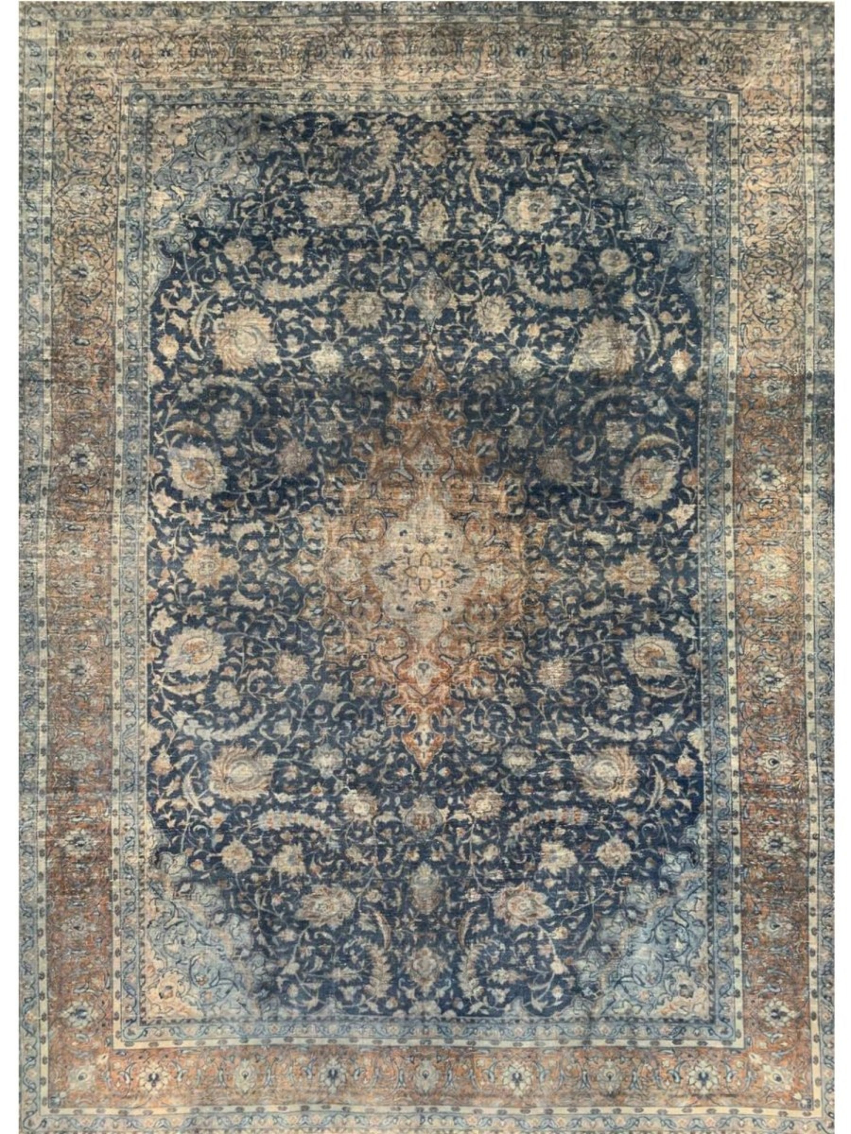 10x14 Hand-Knotted Antique Tabriz Wool Area Rug with Medallion Design