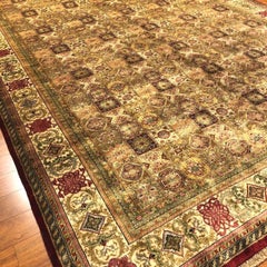 10x14 Hand-Knotted Indian Bakhtiari Wool Rug, Garden Panel, Gold/Ivory