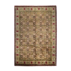10x14 Hand-Knotted Indian Bakhtiari Wool Rug, Garden Panel, Gold/Ivory
