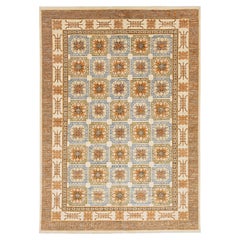10x14 Hand-Knotted Modern Khotan Style Wool Area Rug – Geometric Earth Tones