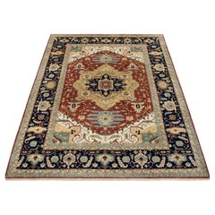 10x14 Hand-knotted Navy Rust Serapi Wool Area Rug ( 13559)