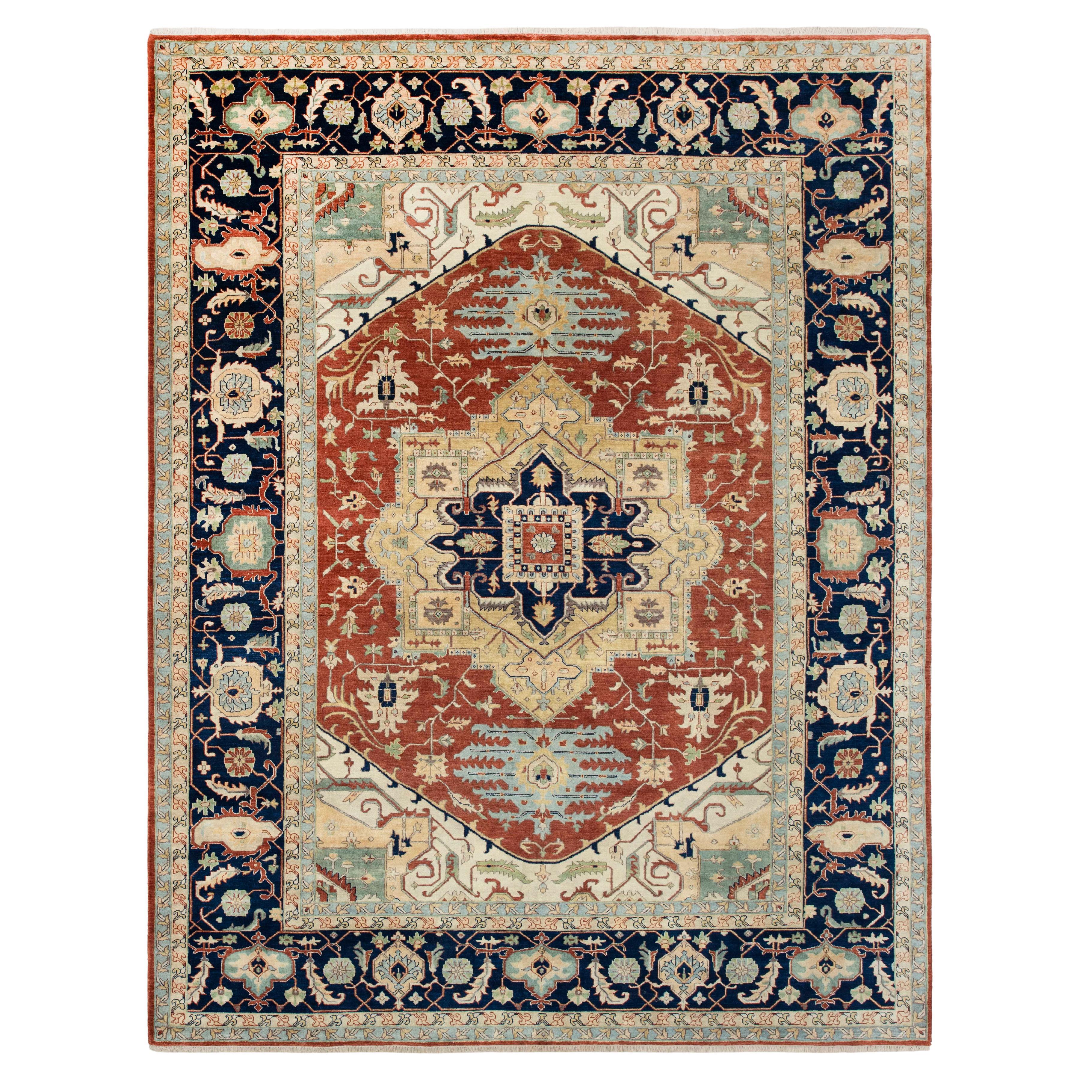 10x14 Hand-knotted Navy Rust Serapi Wool Area Rug ( 13559)