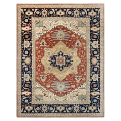 10x14 Hand-knotted Navy Rust Serapi Wool Area Rug ( 13559)