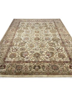 10x14 Handwoven Indian Agra Wool Area Rug – Beige Floral Traditional Carpet