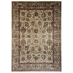 10x14 Handwoven Indian Agra Wool Area Rug – Beige Floral Traditional Carpet