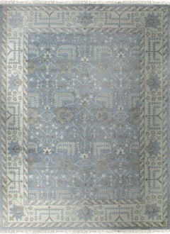 10x14 Harlow Traditioneller Floraler Moderner Grauer Handgeknüpfter Wollteppich