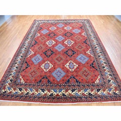 10'x14' Imperial Red, Afghan Ersari, Pure Wool Hand Knotted Oriental Rug