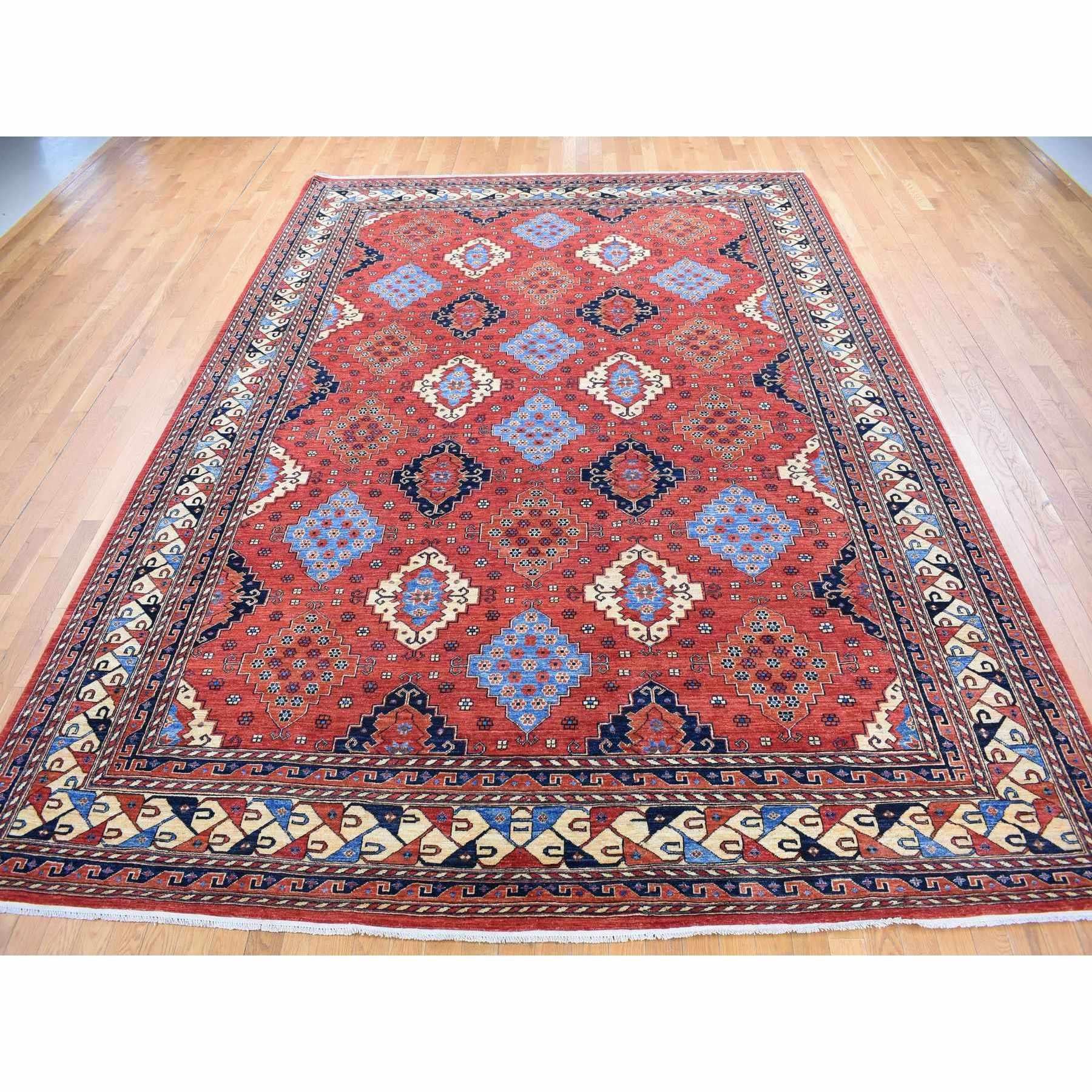 10'x14' kaiserlich roter, afghanischer Ersari, handgeknüpfter orientalischer Teppich aus reiner Wolle (Mittelalterlich) im Angebot
