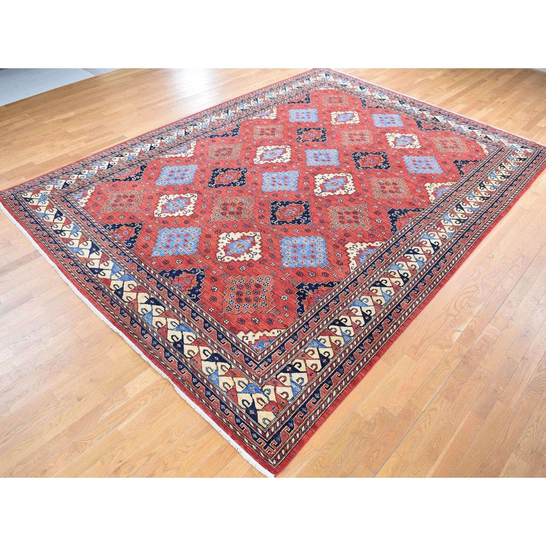 10'x14' kaiserlich roter, afghanischer Ersari, handgeknüpfter orientalischer Teppich aus reiner Wolle (Afghanisch) im Angebot