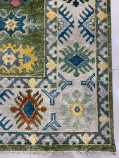 10x14 Inviting Kazak Light Green Traditional Geometric Modern Knotted Wool Rug