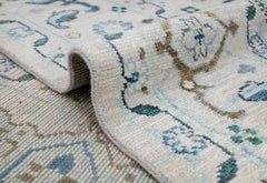 10x14 Ivory Blue Turkish Oushak Hand Knotted Wool Rug ( OAC - 47 )