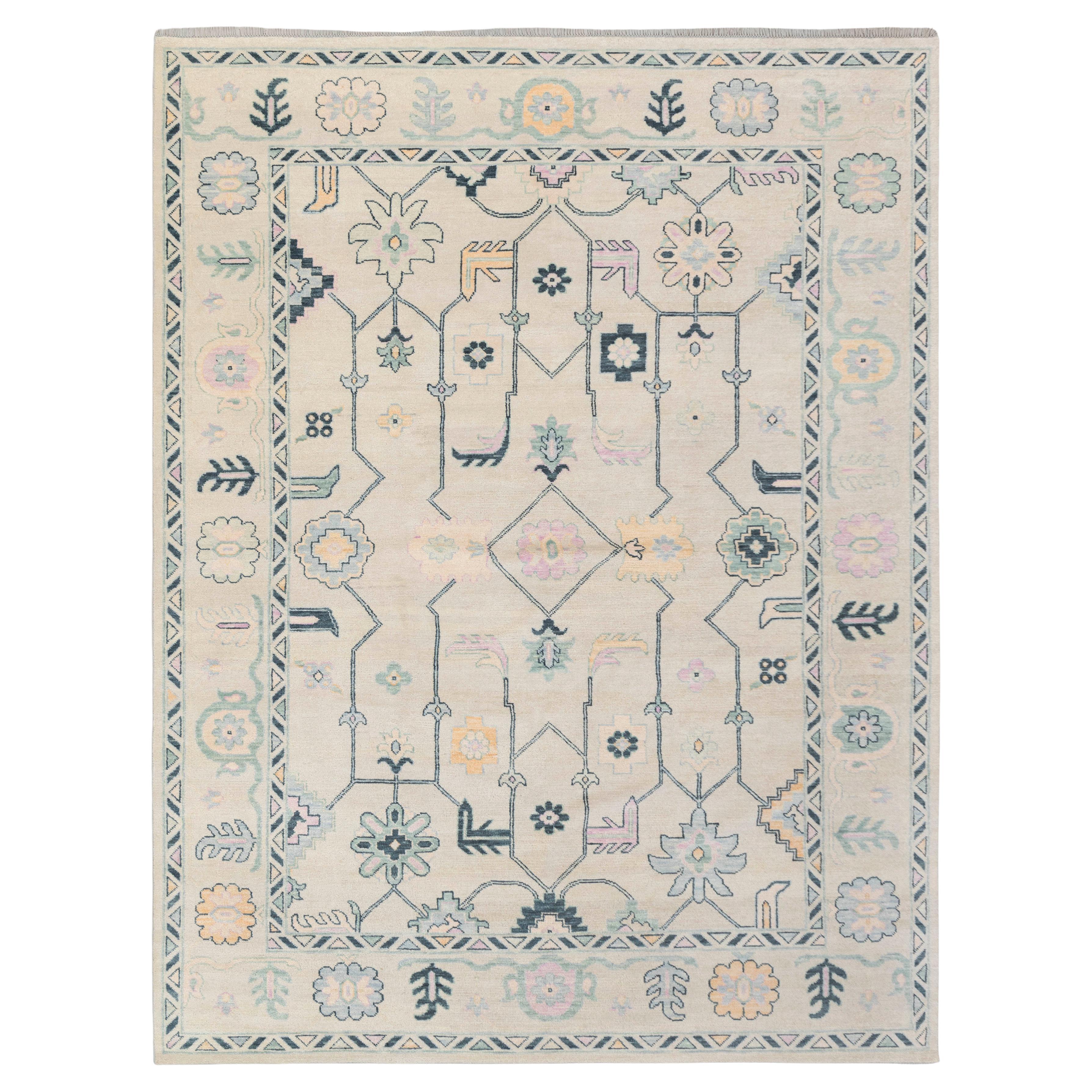 10x14 Ivory Cream Gray Muted Turkish Oushak Hand Knotted Wool Rug ( OAC-35 )