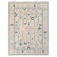 10x14 Ivory Cream Gray Muted Turkish Oushak Hand Knotted Wool Rug ( OAC-35 )