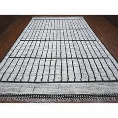 10'x14' Ivory Hand Knotted Moroccan Weave Segment Design Wool Oriental Rug