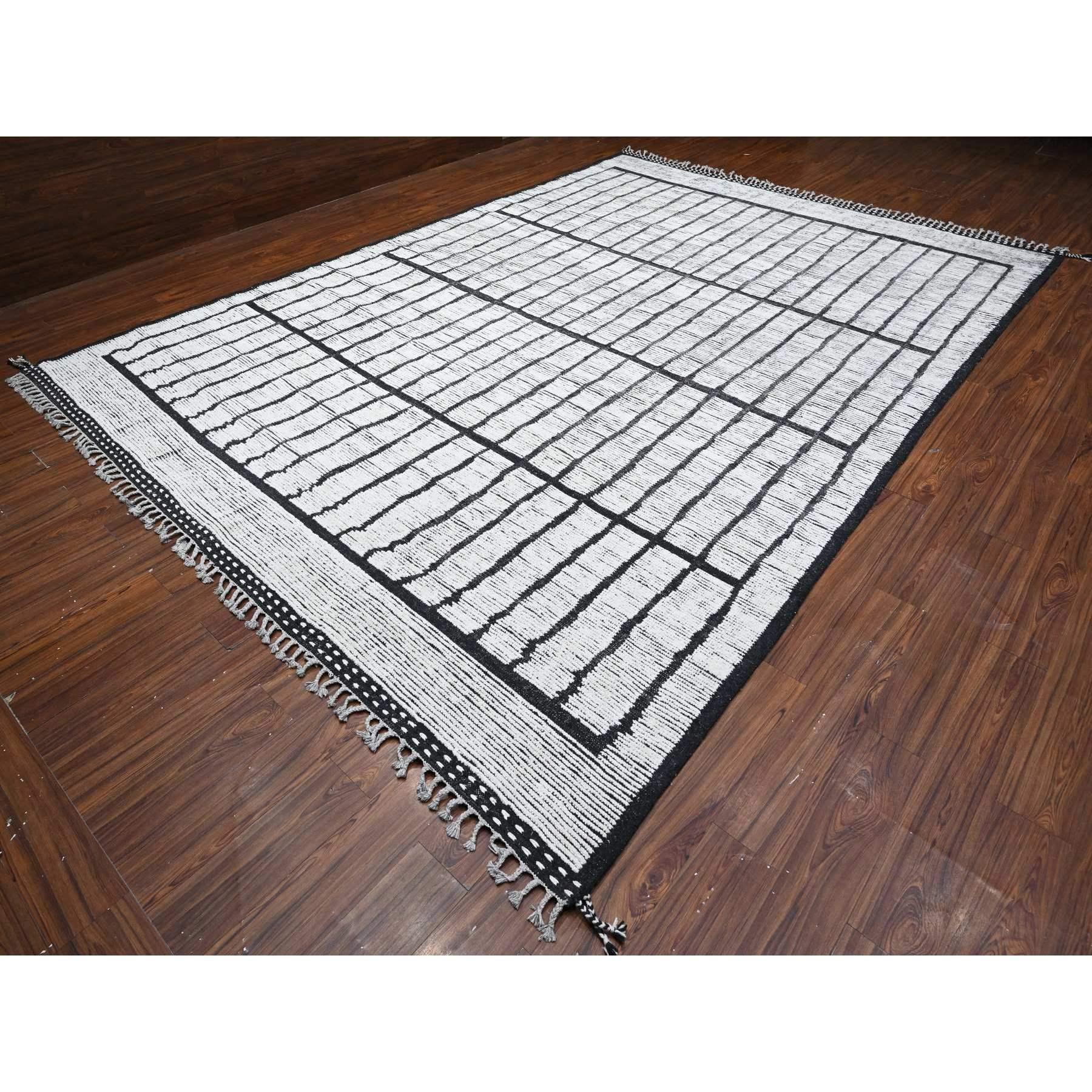 Tribal 10'x14' Ivory Hand Knotted Moroccan Weave Segment Design Wool Oriental Rug For Sale
