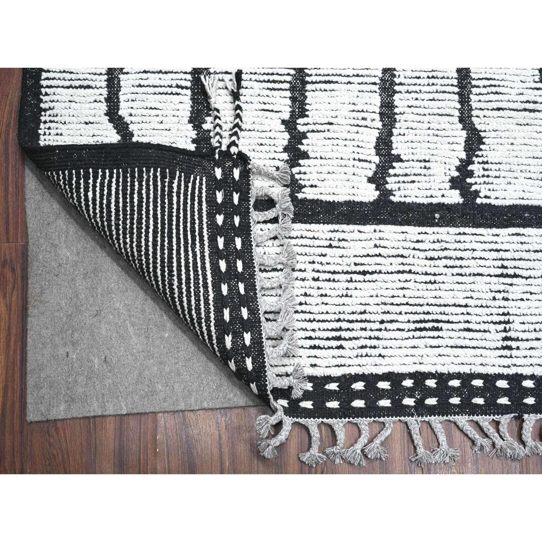 Afghan 10'x14' Ivory Hand Knotted Moroccan Weave Segment Design Wool Oriental Rug For Sale