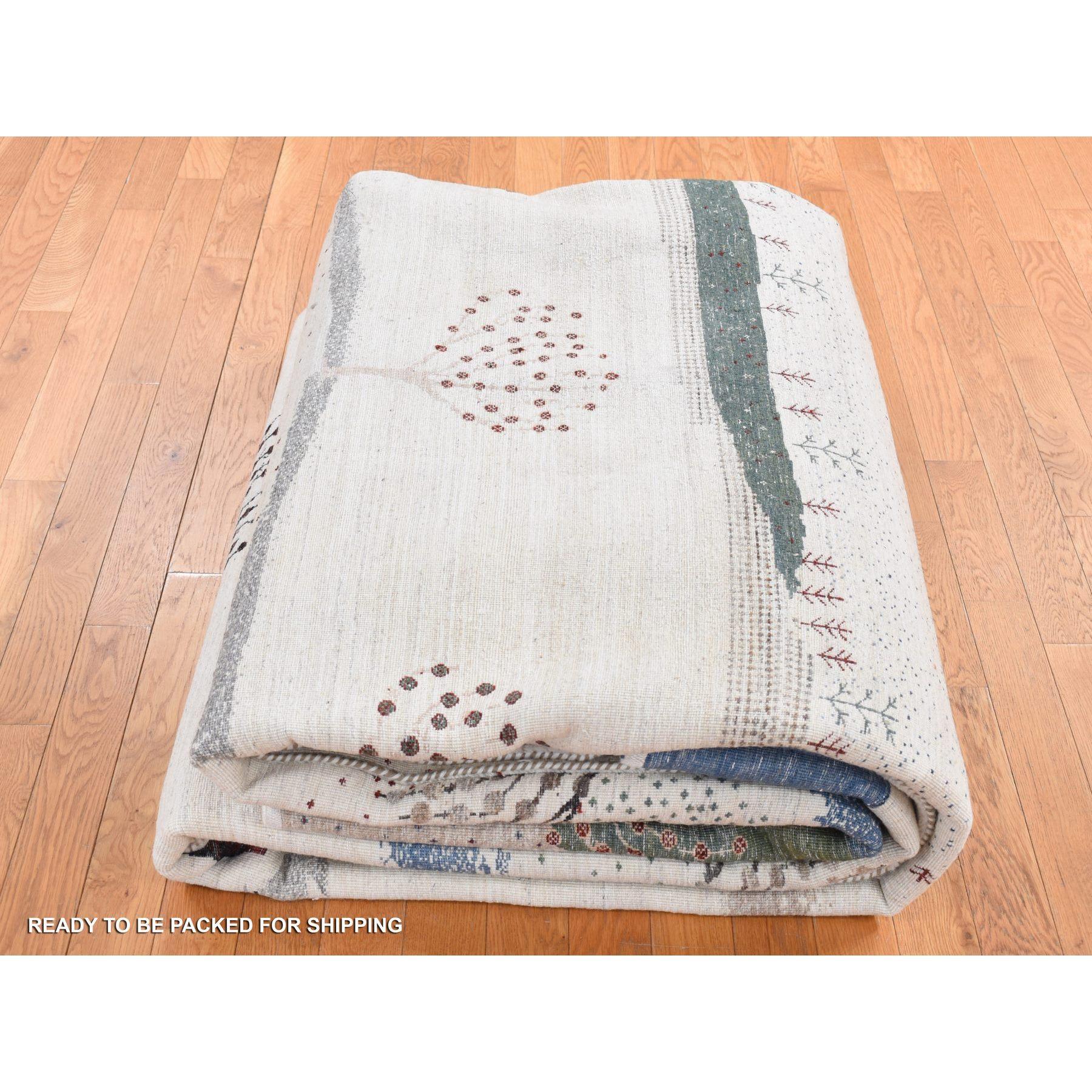 10'x14' Elfenbeinfarbener handgeknüpfter Teppich aus reiner Wolle mit persischer Volkskunst Gabbeh im Angebot 2