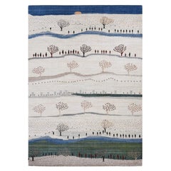 10'x14' Elfenbeinfarbener handgeknüpfter Teppich aus reiner Wolle mit persischer Volkskunst Gabbeh
