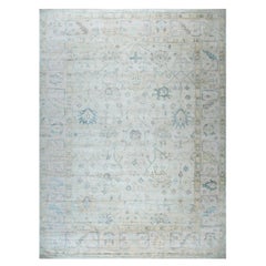10x14 Ivory Hand-Knotted Silk Faded Floral Medallion Traditional Carpet Rug