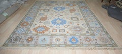 10x14 Ivory Hand-Knotted Wool Floral Symphony Classic Traditional Carpet Rug