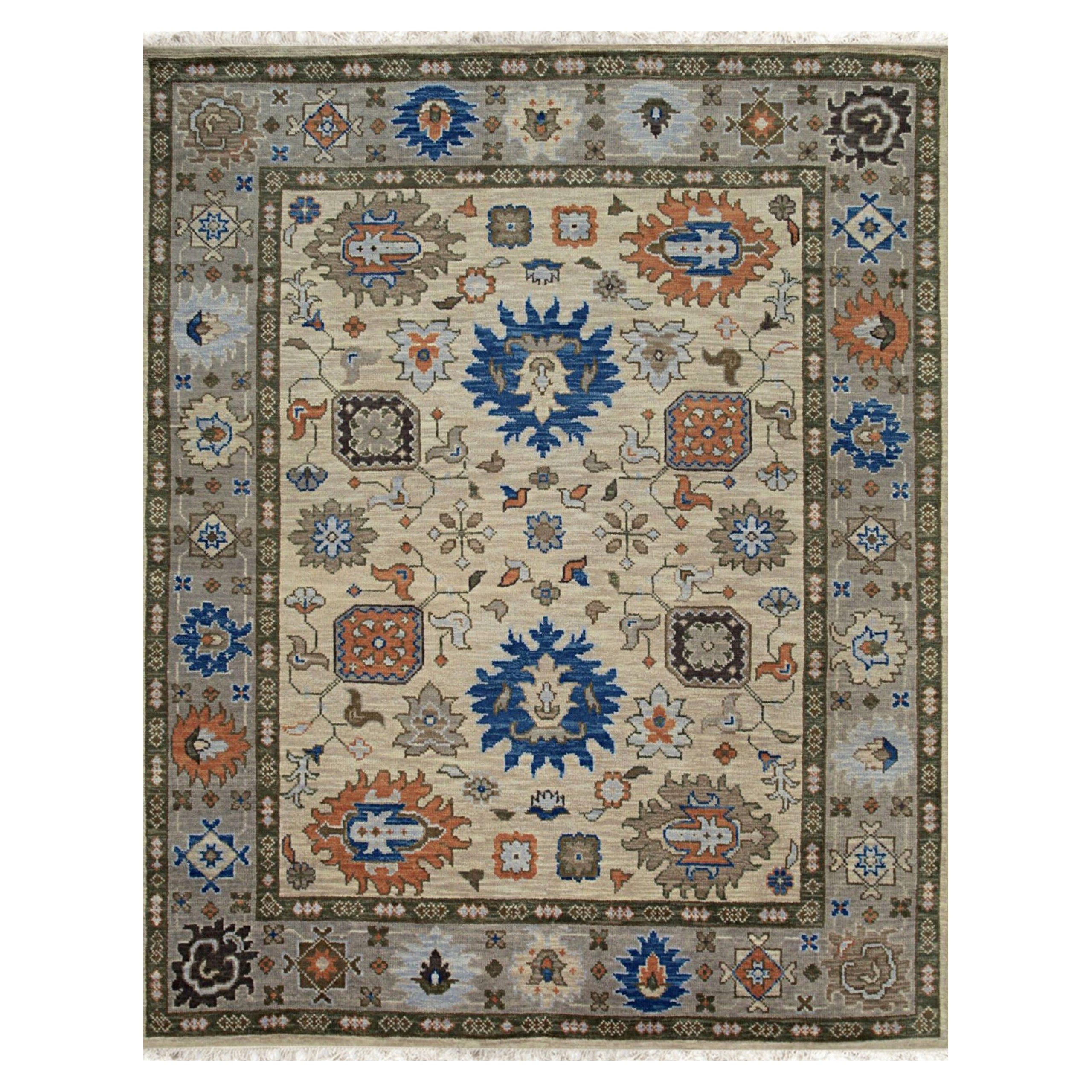 10x14 Ivory Hand-Knotted Wool Floral Symphony Classic Traditional Carpet Rug