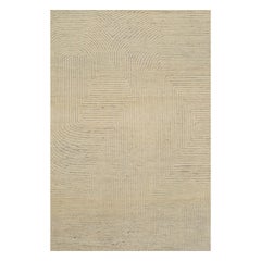 10x14 Ivory Hand-Knotted Wool Linear Maze Geometric Modern Carpet Rug