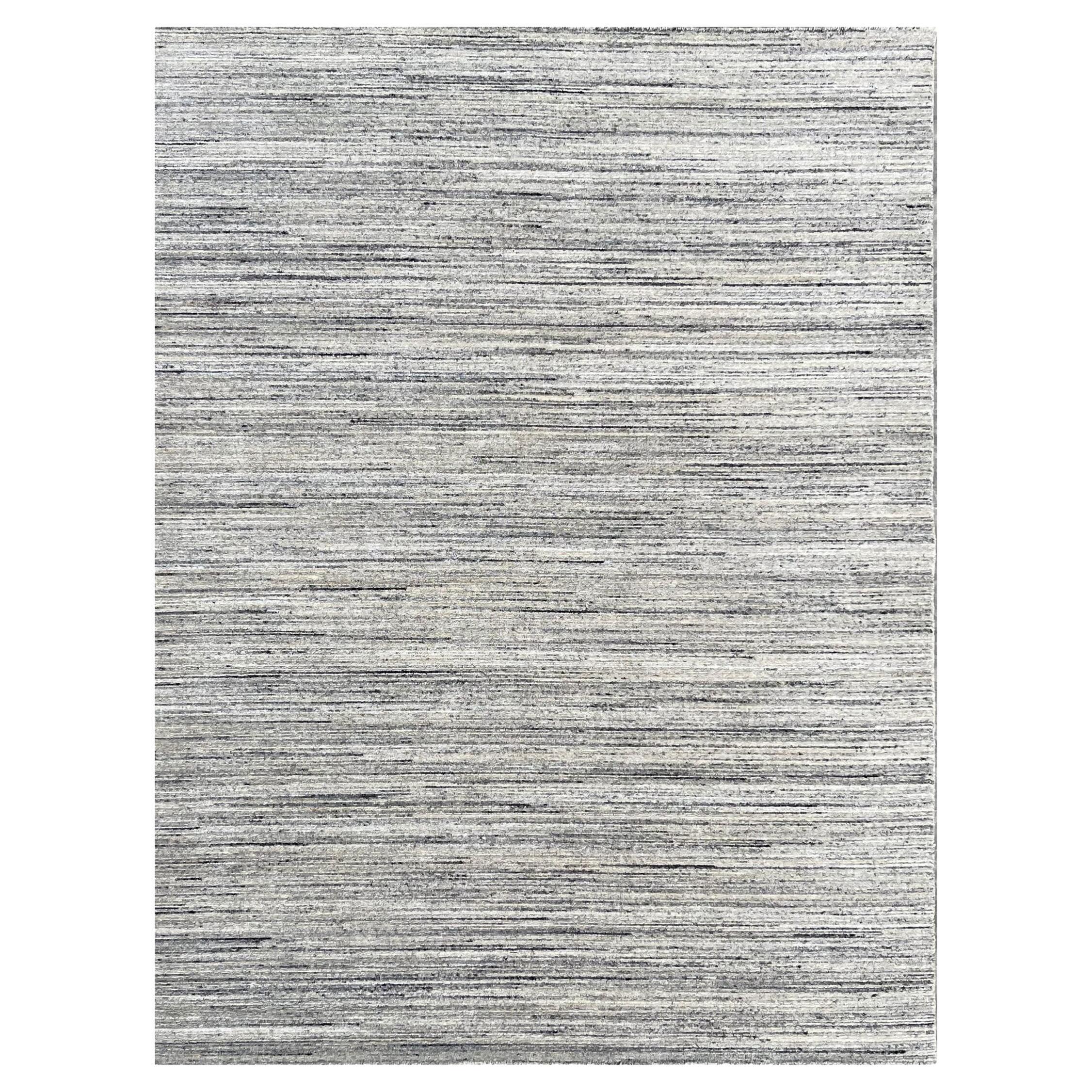 10x14 Ivory Hand-Knotted Wool Subtle Linear Texture Geometric Modern Carpet Rug