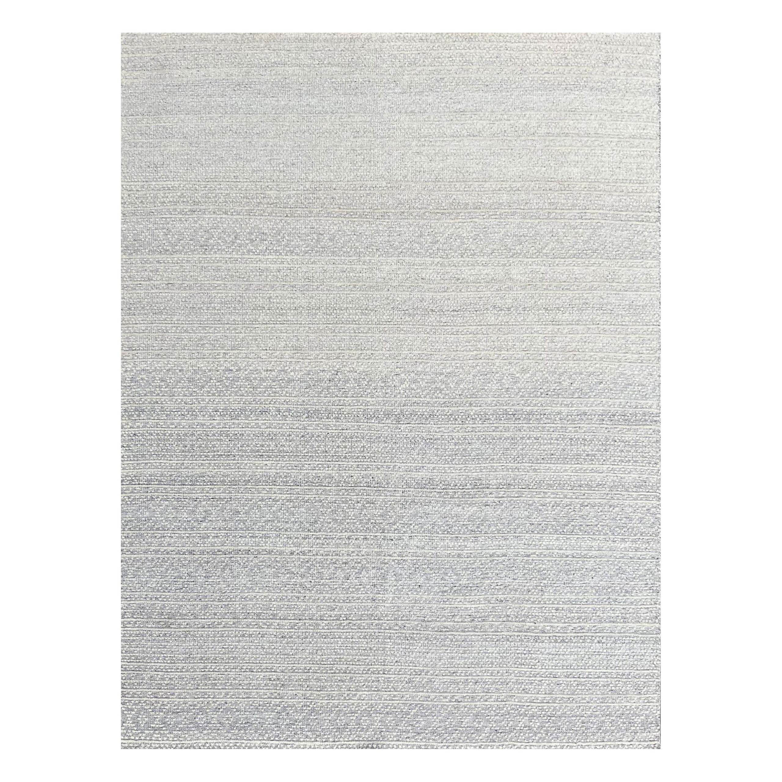 10x14 Ivory Hand-Knotted Wool Textured Banded Subtle Geometric Modern Carpet Rug