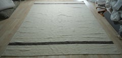 10x14 Ivory Handwoven Wool Understated Bands Geometric Modern Carpet Rug