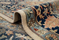 10x14 Ivory Navy Persian Hand Knotted Wool Rug ( G-13221 )